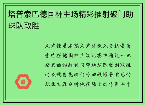 塔普索巴德国杯主场精彩推射破门助球队取胜