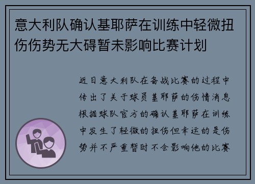意大利队确认基耶萨在训练中轻微扭伤伤势无大碍暂未影响比赛计划